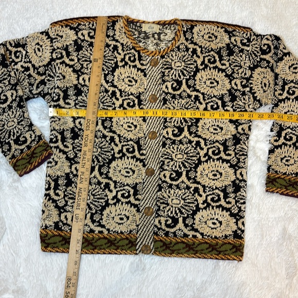 VINTAGE DIA CHENILLE, CARDIGAN SWEATER Abstract Floral Print Size Large - Picture 3 of 11